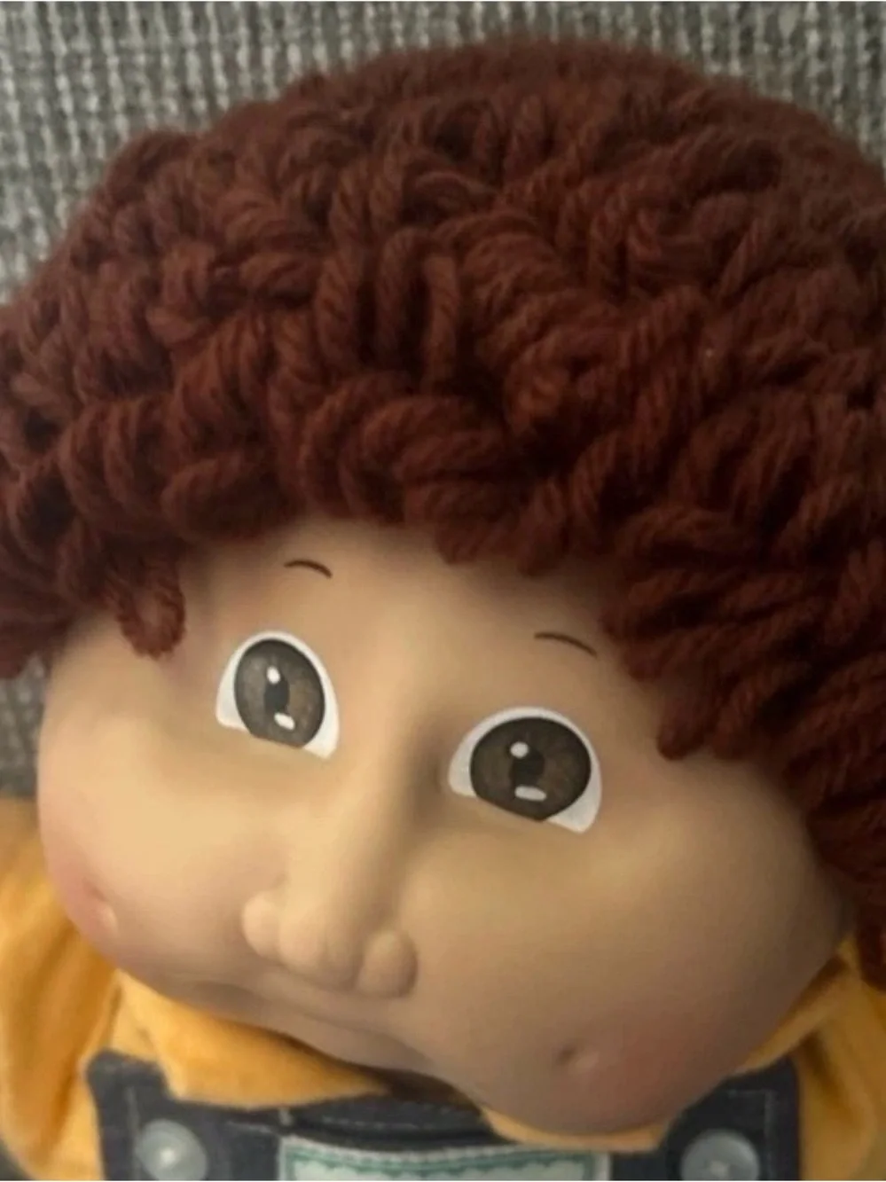 Cabbage Patch Kids Boy Doll Brown Curly Hair Overalls Shoes